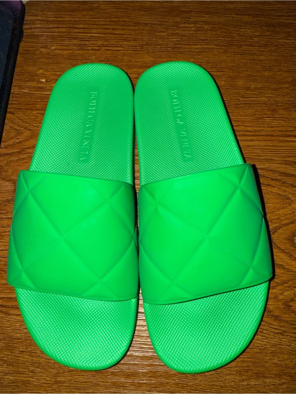 Bottega Veneta Neon Green Quilted Slide Sandals great condition